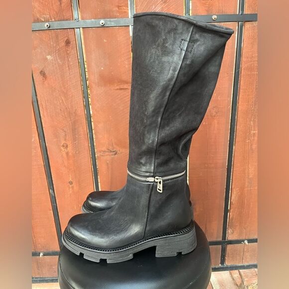 New A.S.98 Larrie Lug Sole Knee High Zip Black Boots Size 40EU/9-9.5US - Picture 4 of 7